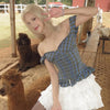 French Style Retro Anti-aging All-match Plaid Wooden Ear Square Collar Shirt For Women