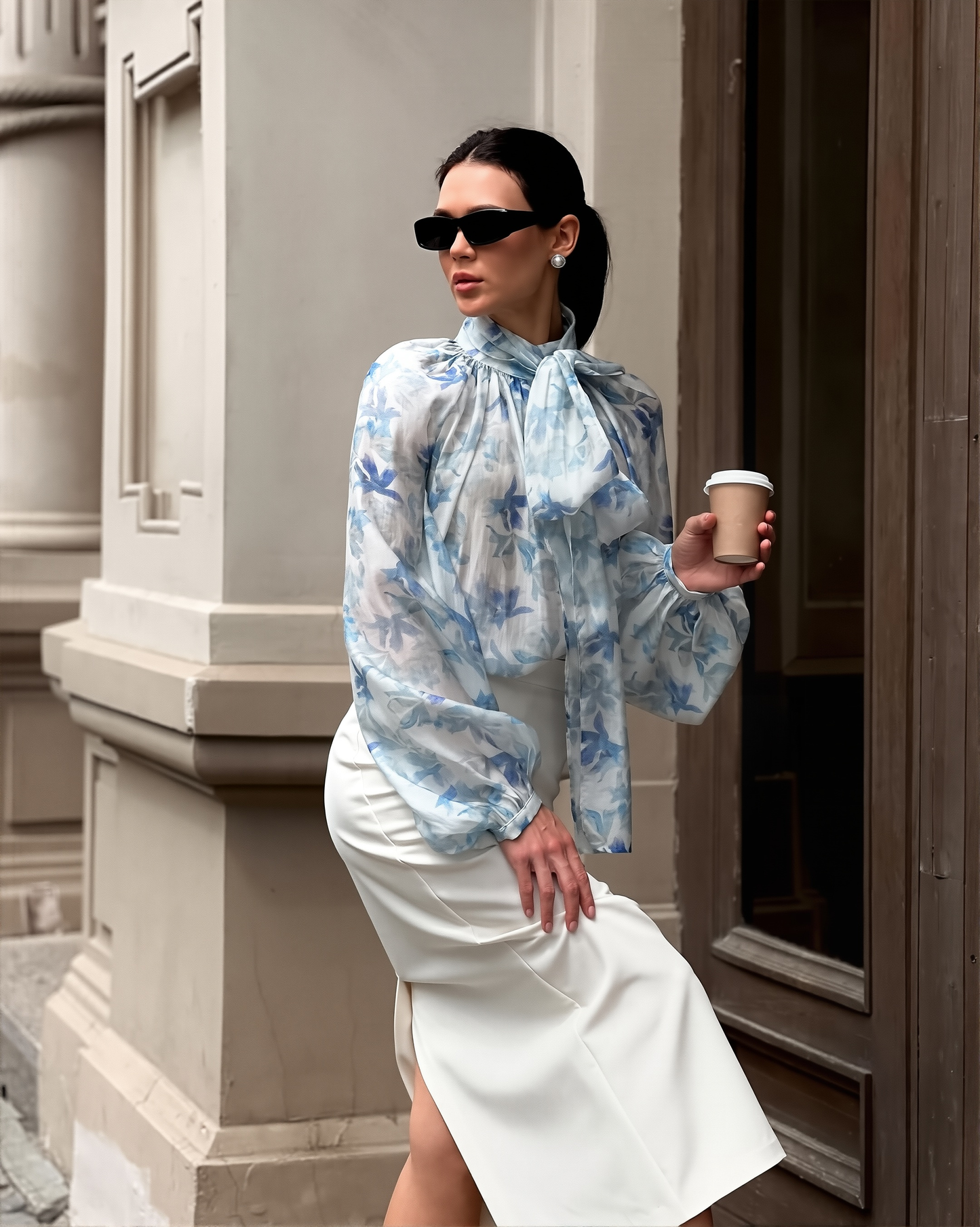 2025 New Autum Elegant Lace-Up Lantern Sleeve Floral Shirt Design, Elegant, Casual And Fashionable Cross-Border Commuting