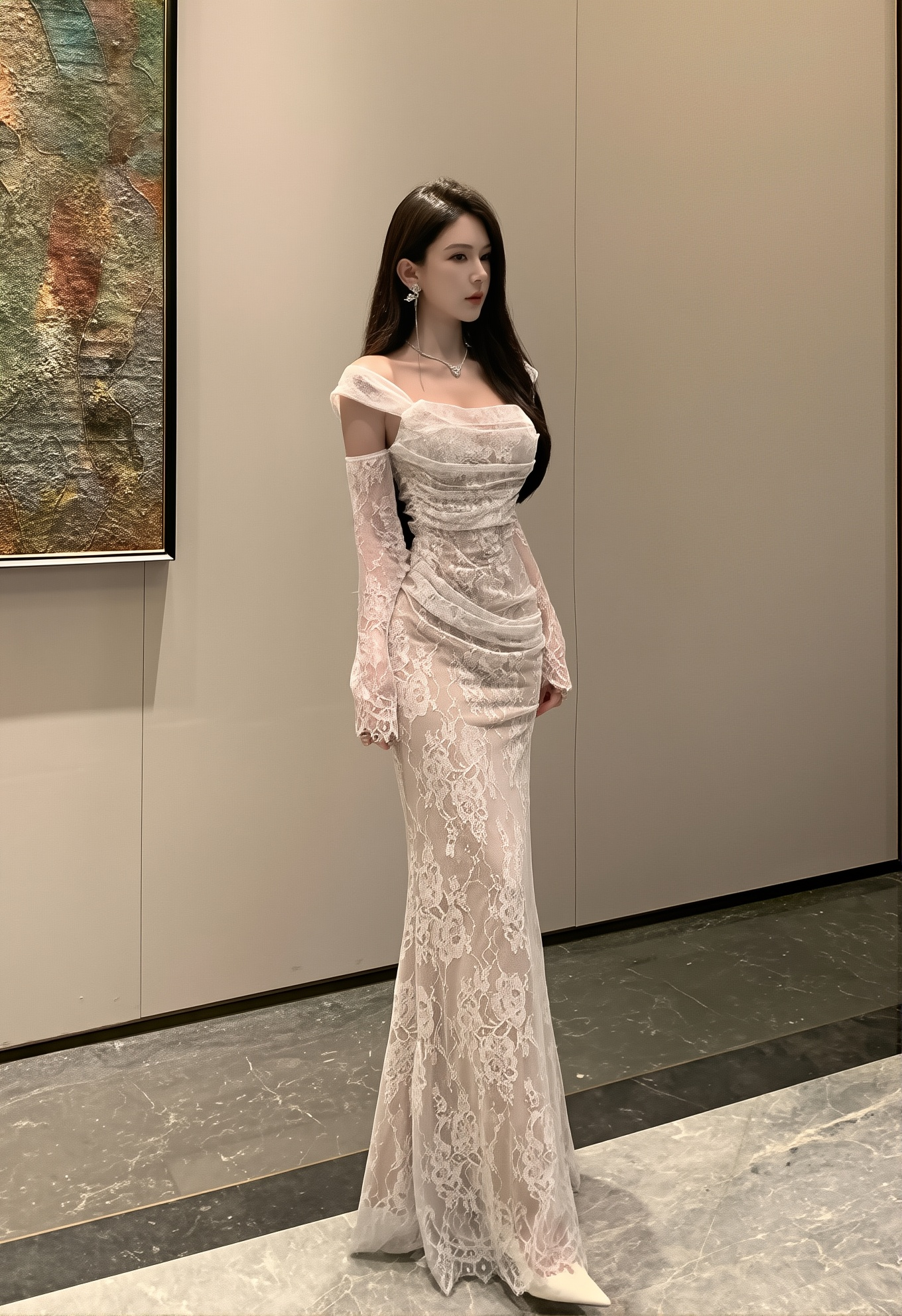 Strapless Lace Fishtail Gown with Built-In Shapewear - Waist Slimming Evening Dress for Gala & Banquet