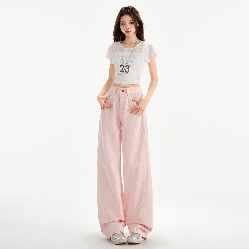 Cherry Blossom Wide Leg Draping Mop Jeans