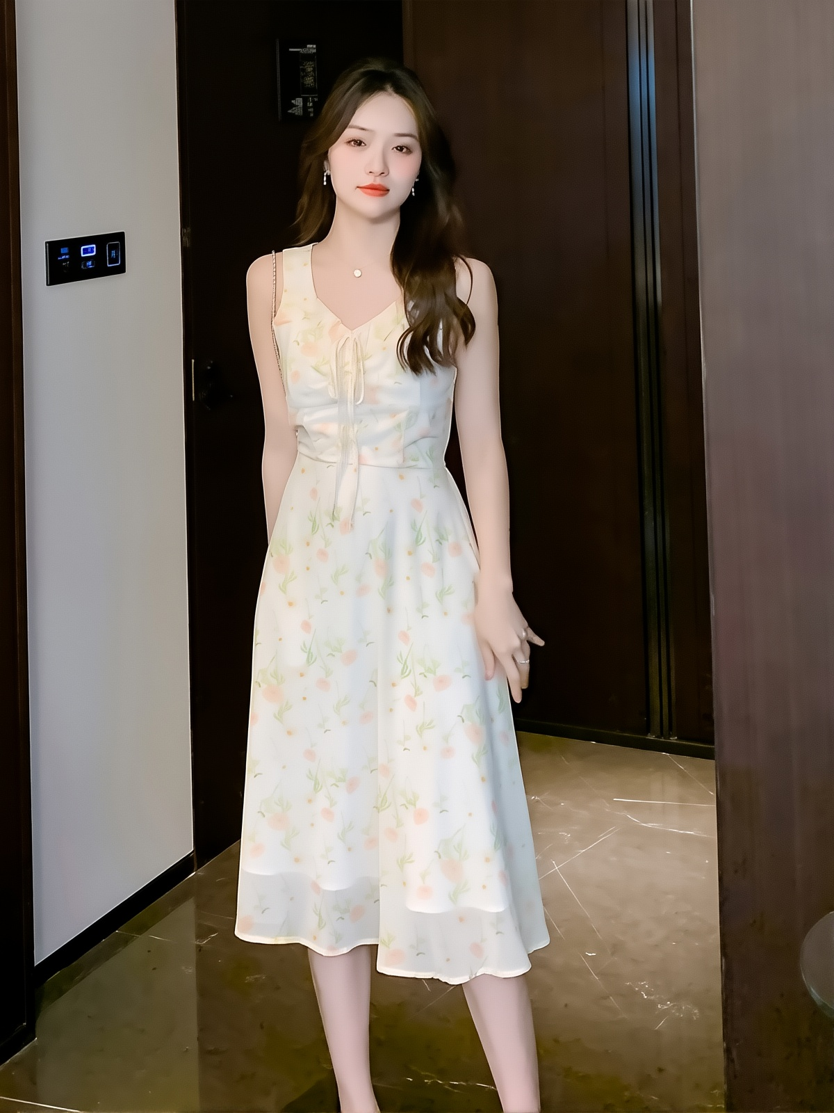 Real Shot Of Summer Sweet Ladylike Floral Suspender Dress, Feminine, Whitening And Slimming Sleeveless Long Skirt