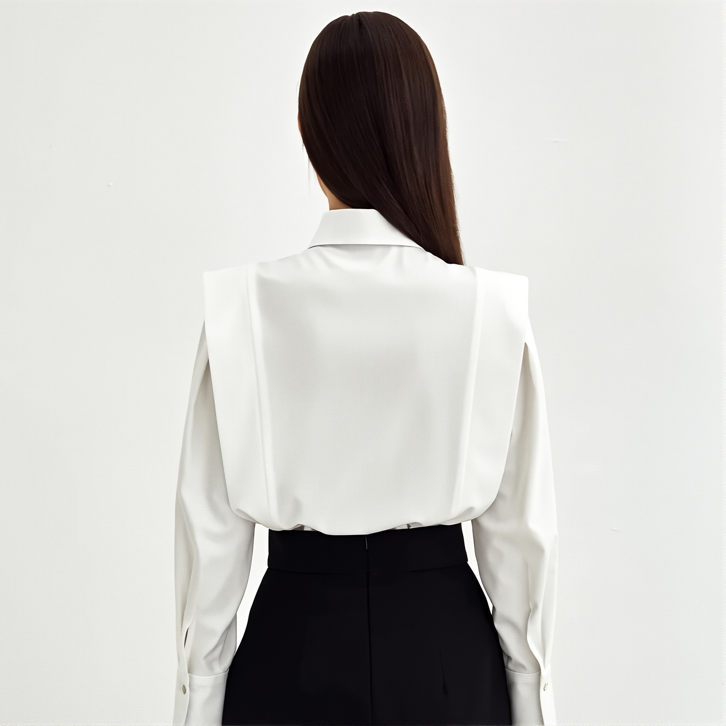 French Commuter Right Angle Shoulder Slim Shirt Women's Summer Long Sleeve Stitching High-end Sense