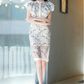 Stand-Up Collar & Lotus Sleeve Lace Dress - Ladylike Slimming Hip-Hugging Gown