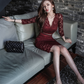 The Socialite Evening Dress: Sexy Slim Fit Lace with V-Neck & Waist Detail