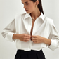 French Commuter Right Angle Shoulder Slim Shirt Women's Summer Long Sleeve Stitching High-end Sense