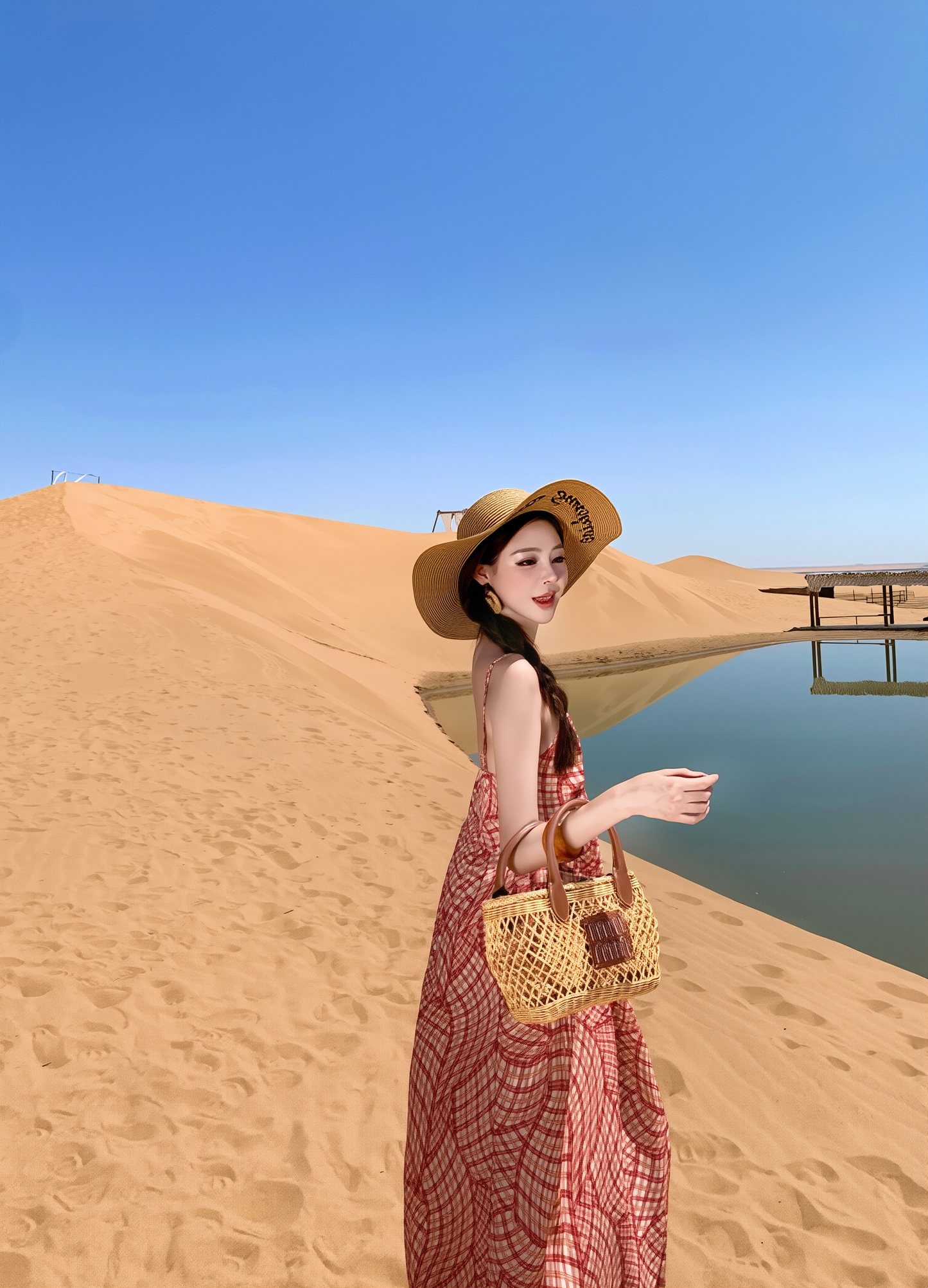 Plaid Suspender Maxi Dress for Women - Loose Fit V-Neck Beach Cover Up, Casual Resort Wear