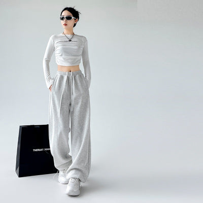 Casual Straight-leg High Waist Slimming Wide Leg Pants