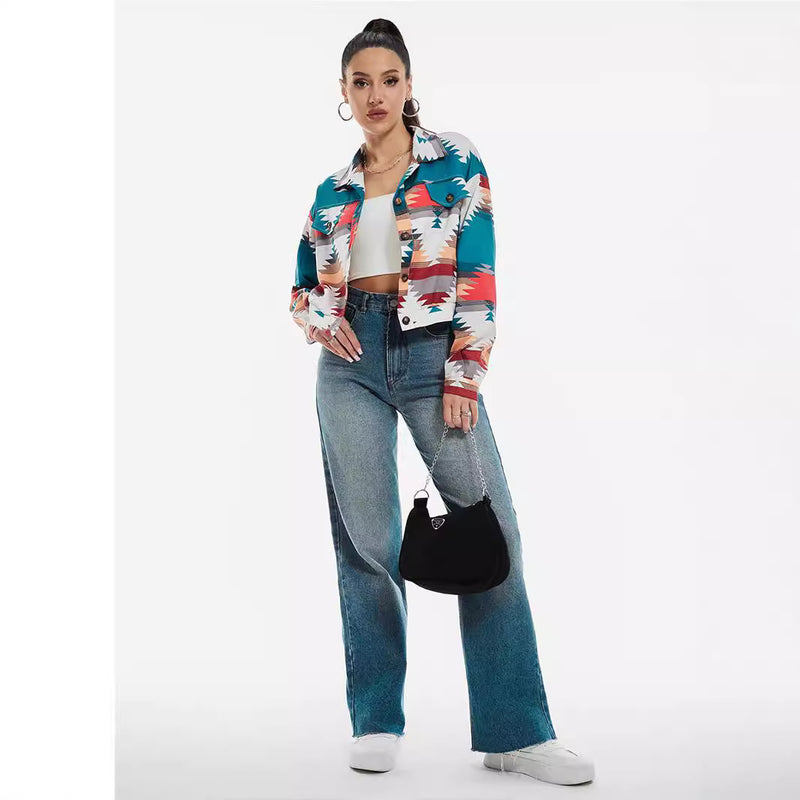 Coat Printing Long Sleeve Short Top
