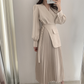 Korean Chic Autumn New V-neck Elegant Elegant Slim-fit Puff Sleeve Pleated Long Sleeve Mid-length Dress For Women
