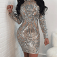 Nightclub Sexy Sequins Long Sleeve Dress Women