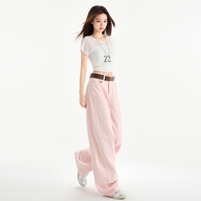 Cherry Blossom Wide Leg Draping Mop Jeans
