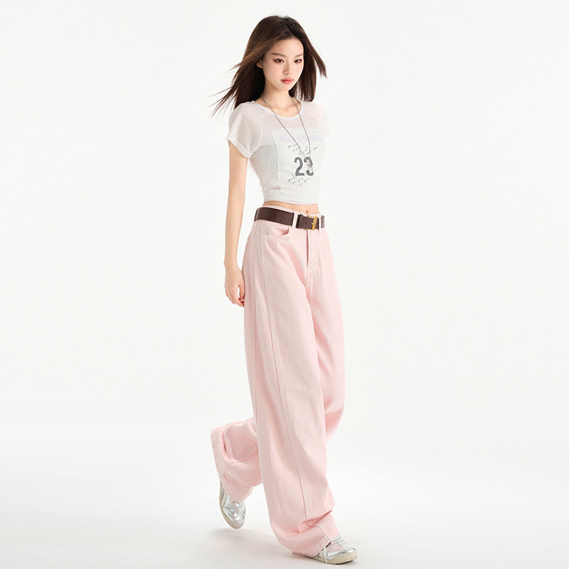 Cherry Blossom Wide Leg Draping Mop Jeans