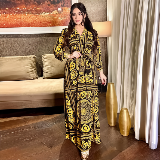Women's Shirt Printed Long-Sleeved Dress Fashionable Long Skirt Dress