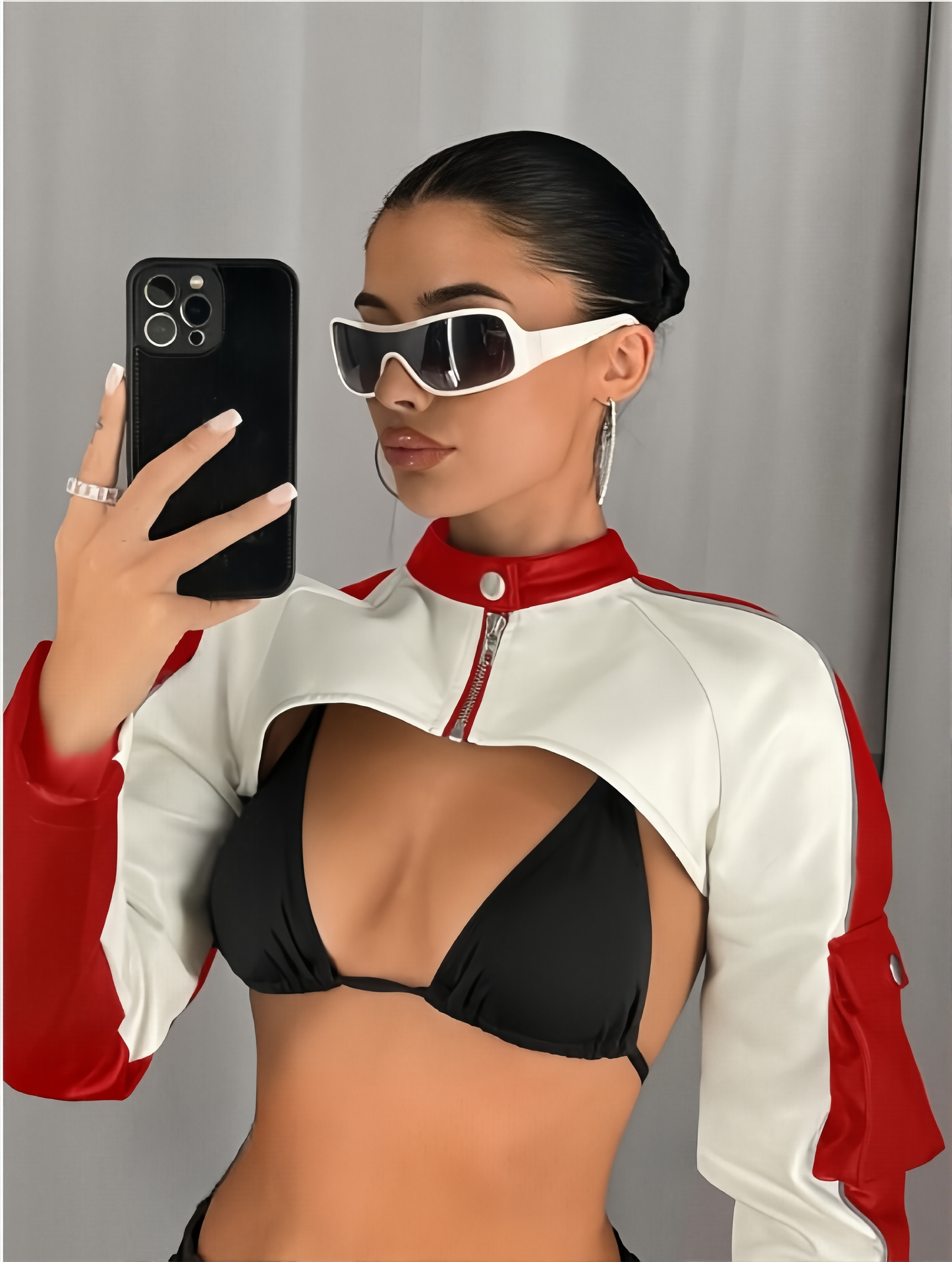 The Rogue Rider Jacket: Color Block Motorcycle Style with Stand Collar & Zipper