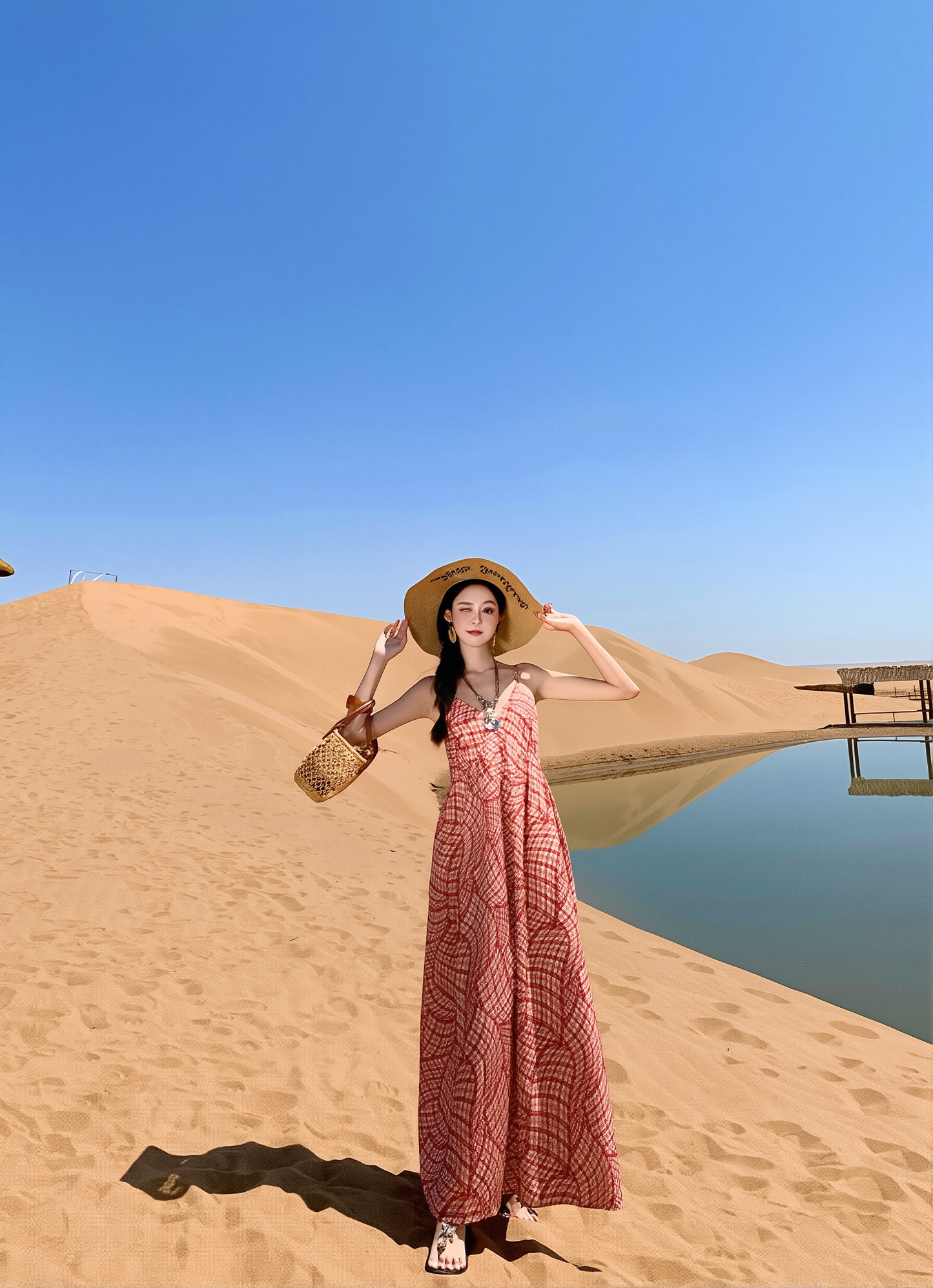 Plaid Suspender Maxi Dress for Women - Loose Fit V-Neck Beach Cover Up, Casual Resort Wear