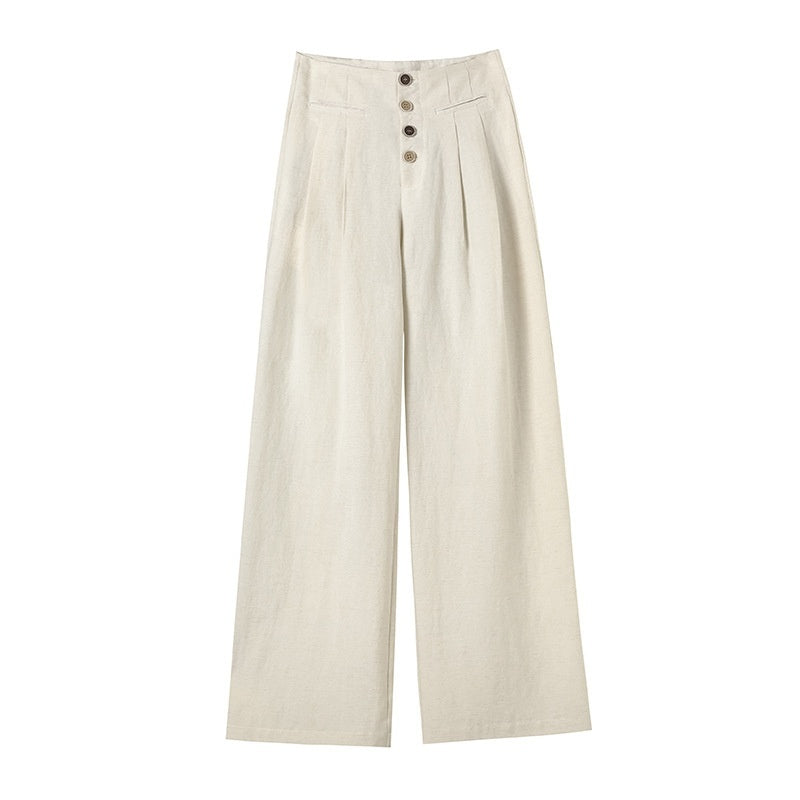 Women's Cotton And Linen Wide-leg Pants Loose Drooping Casual Straight Pants