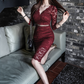 The Socialite Evening Dress: Sexy Slim Fit Lace with V-Neck & Waist Detail