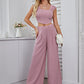 22 Spring And Summer New Cross-border Hot Selling Temperament Commuter Wide-leg Pants Vest Sleeveless Pure Mid-length Pink Solid Color Pants Suit