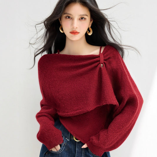 G6851 Niche Design Brand Women's Knitwear Knitwear Autumn And Winter New Soft Waxy Red Warm Top