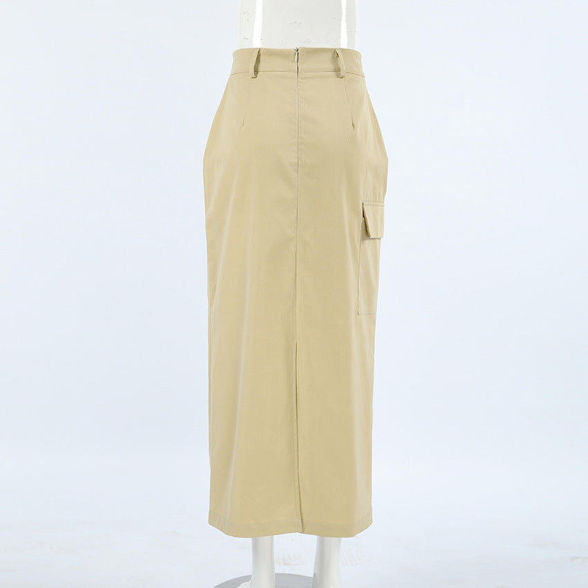 Design Sense Split High Waist Slim-fit Elegant Skirt Autumn And Winter New Niche All-match Solid Color Long Skirt