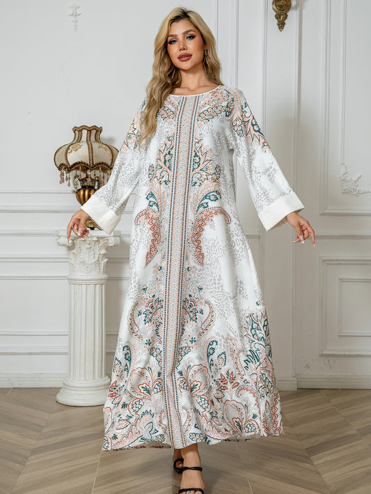 Sw1107 Middle East Cross-Border Muslim Women's Robe Printed Diamond Beaded Arabic Dress Abayas