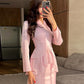 2025 New Autumn Women's Clothing European And American Amazon Cross-border Foreign Trade Ruffled Waist Pink Elegant Skirt Suit