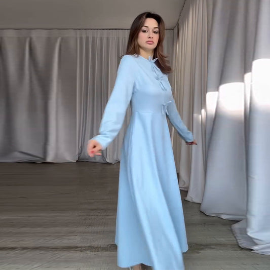 2025 Europe And America Amazon Cross-border Foreign Trade Women's Long Sleeve Solid Color Round Neck Multi-lace Temperament Fashion Dress