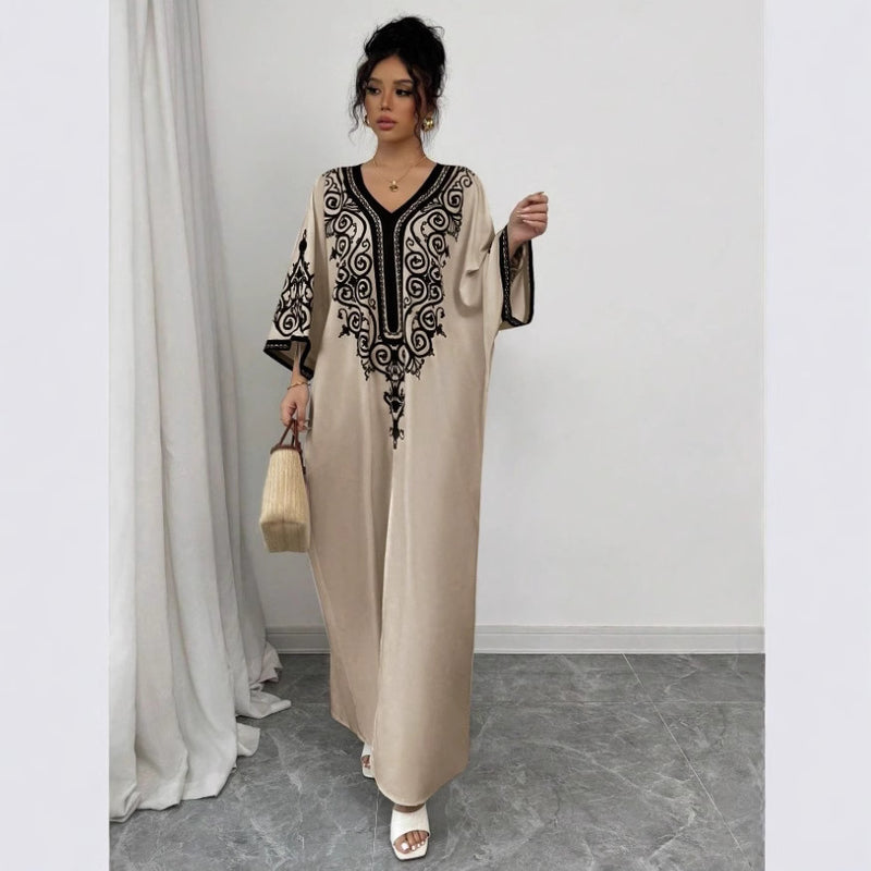 V-neck Positioning Flower Loose Printed Dress
