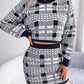 Contrast Plaid Navel Sweater Bag Hip Skirt Knitted Suit