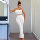 European And American Cross-border Women's 2025 Summer New Solid Color Exquisite Small Flowers Wrap Chest Tight Horn Trousers Two-piece Set