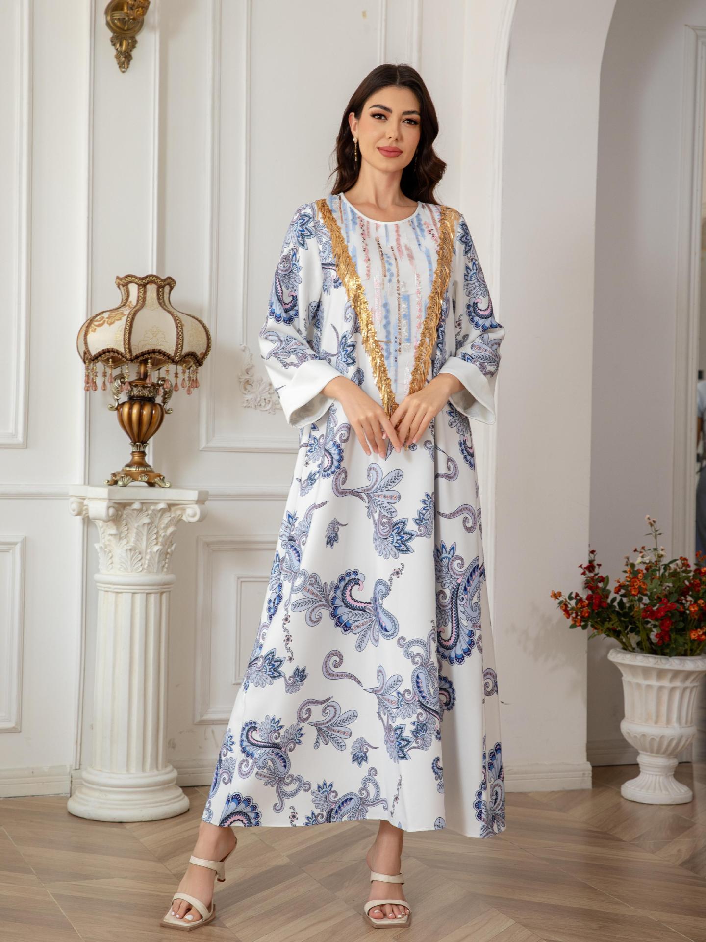 Muslim Women's Printed Robe Evening Dress  Cross-Border Dress Wholesale Long