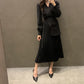 Korean Chic Autumn New V-neck Elegant Elegant Slim-fit Puff Sleeve Pleated Long Sleeve Mid-length Dress For Women