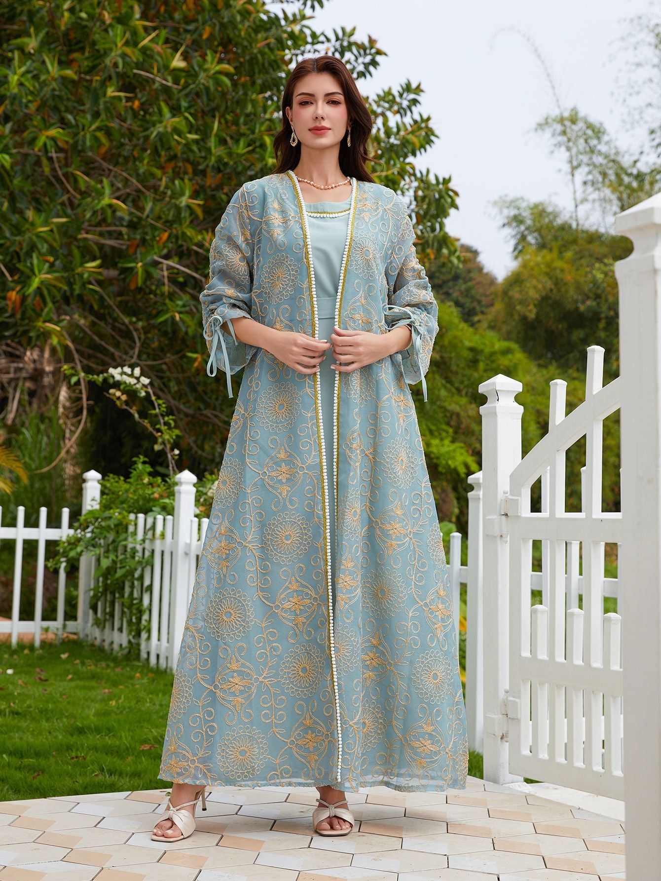 Nc45 Jalabiya Muslim Dress Middle East Cross-Border Export Women's Robe Two-Piece Set Saudi Dubai