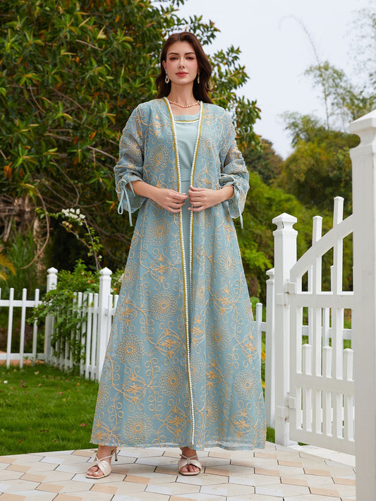 Nc45 Jalabiya Muslim Dress Middle East Cross-Border Export Women's Robe Two-Piece Set Saudi Dubai