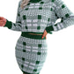 Contrast Plaid Navel Sweater Bag Hip Skirt Knitted Suit