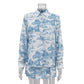 Chinese Style Printed Casual Suit For Women European And American Spring And Autumn New Lapel Long-sleeved Shirt Vest Slit Skirt Three-piece Set