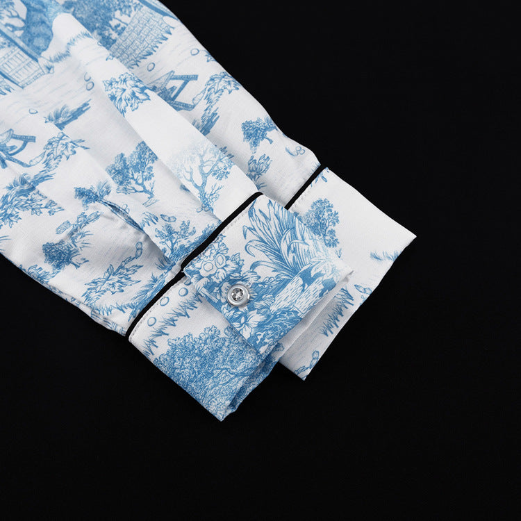 Style Printed Casual Suit For WomenSpring And Autumn New Lapel Long-sleeved Shirt Vest Slit Skirt Three-piece Set