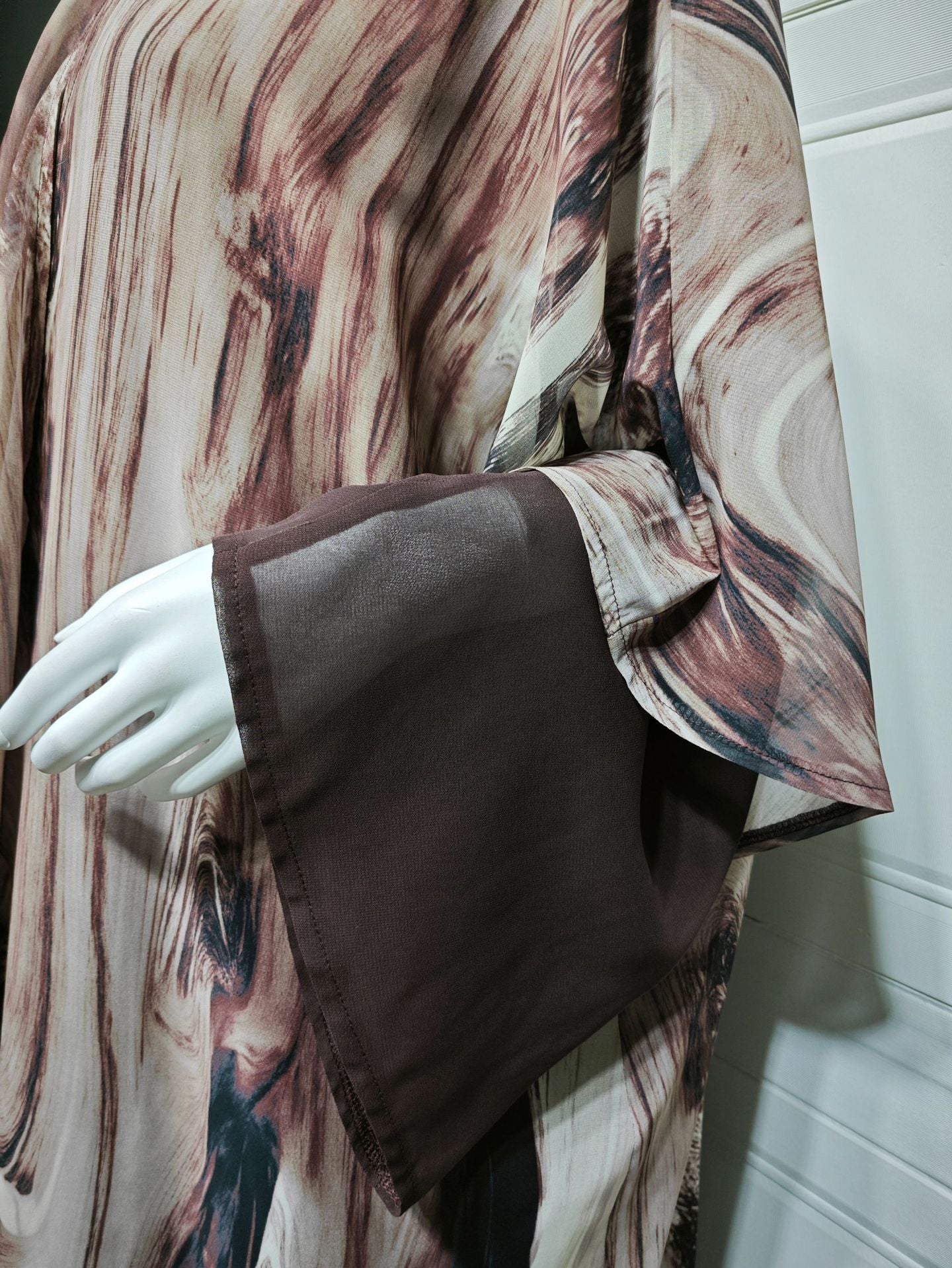 With Turban Brown Print Muslim Women's Clothing