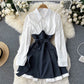 High-quality Light Familiar Style Niche Design Contrast Color Long-sleeved Dress Autumn Women&#039;s French Waist Shirt Skirt
