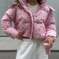 Cross-border Bread Suit Small Floral Design Drawstring Hooded Detachable Cotton Coat High-end Fashionable All-match Coat Women