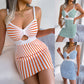 Ins Style Real Shot Spring And Summer Sexy Contrast Color Striped High Waist Knitted Sling Hip Skirt Amazon Cross-border Women&#039;s Clothing