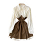 High-quality Light Familiar Style Niche Design Contrast Color Long-sleeved Dress Autumn Women&#039;s French Waist Shirt Skirt