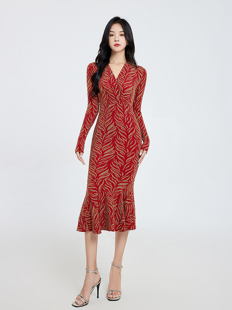 Niche French Style Retro Light Mature Style Dress Women's Early Autumn Chanel Style Slim-fit Elegant Hip Base Fishtail Long Dress
