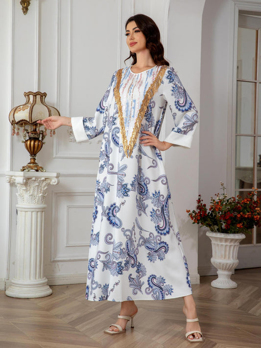 Muslim Women's Printed Robe Evening Dress  Cross-Border Dress Wholesale Long