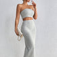Popular Solid Color Two-piece Casual Fashion Chest Wrap + High Waist Slit Skirt Suit Women&#039;s Clothing