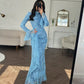 2025 Cross-border New European And American Style Women's Sexy Fashion Hip-covering Long Skirt Evening Dress Long-sleeved Lace Dress