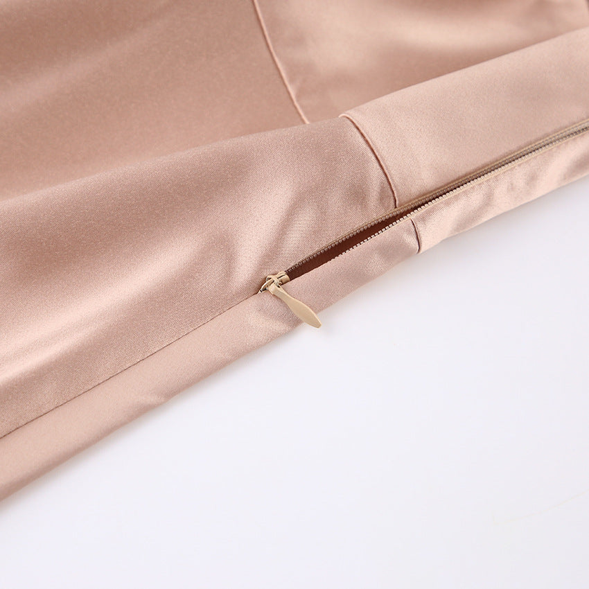 Clothing French Style Elegant Satin Lantern Sleeve Dress Women's High-end Waist Banquet Dress