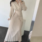 Korean Chic Autumn New V-neck Elegant Elegant Slim-fit Puff Sleeve Pleated Long Sleeve Mid-length Dress For Women