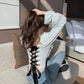 Autumn New Style Palace Puff-sleeved Long-sleeved Shirt, Feminine Backless Cross-over Short Strappy Top With Slim Fit