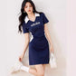 R3320 Original Designer Brand Letter Polo Skirt Elastic Slimming Look Cotton Slim Dress Summer
